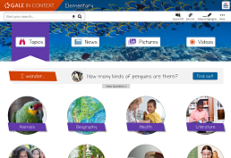 Screenshot of Gale in Context: Elementary home screen