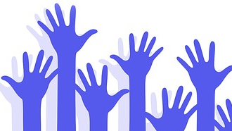 Raised hands representing volunteers